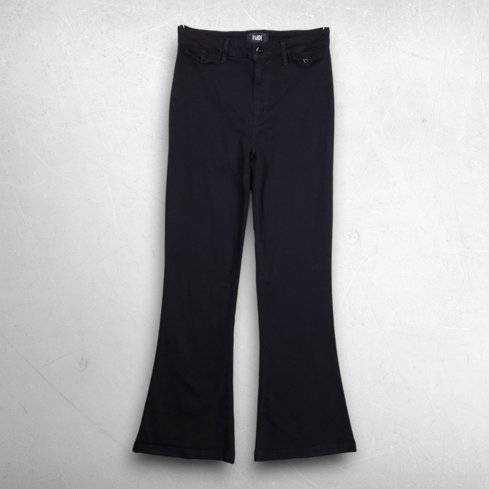 Paige Genevieve Flare Jeans Women 30 Black High Rise 70s Boho Chic Minimalist